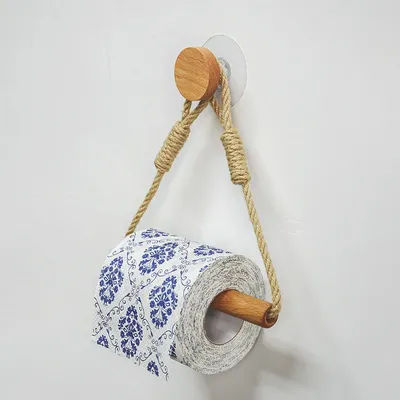 1pc Practical Toilet Paper Holder Wall Mounted Washroom Bathroom Accessories Wooden Rolling Paper Tissue Holder