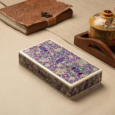 'Purple Floral Hand-Painted Wood Papier Mache Decorative Box'