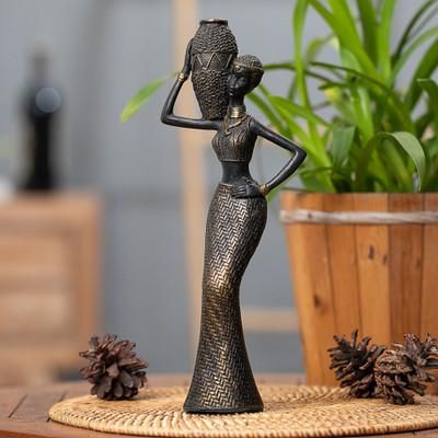 Powerful Dame,'Folk Art Antique Finished Resin Sculpture of Javanese Woman'