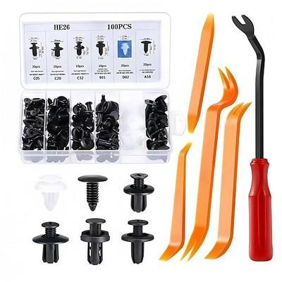 he26 Set di 100 clip a vite di espansione universali con 5 strumenti di rimozione per elementi di fissaggio, kit di fissaggio per auto, parafanghi, piastre a balestra, clip per pannelli delle