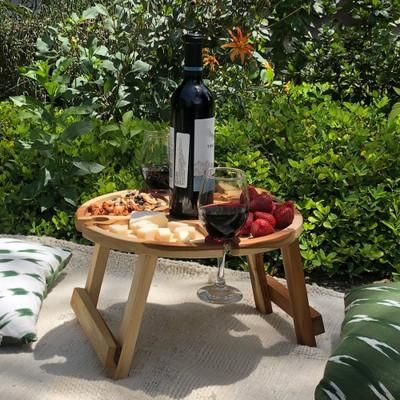 Time to Share,'Teakwood Folding Portable Picnic Snack and Wine Table Tray'