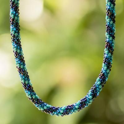 'Sea-Inspired Palette Turquoise Blue Glass Beaded Necklace'