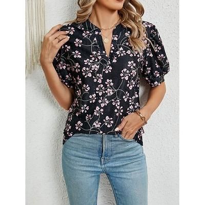 Per donna Blusa Stampato Paisley Bohemien Vacanza Vintage Manica Corta Scollo a V Top Regolari Casuale Quotidiano Blu Nero Arancione Verde Estate Primavera