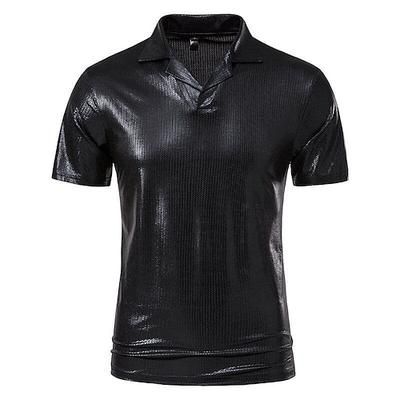 Retrò Vintage Disco Anni '80 Camicia POLO Maniche corte Disco Metallico Lucido Costume Per uomo Halloween Carnevale Mascherata Feste Bar Discoteca Adulti Camicia Estate