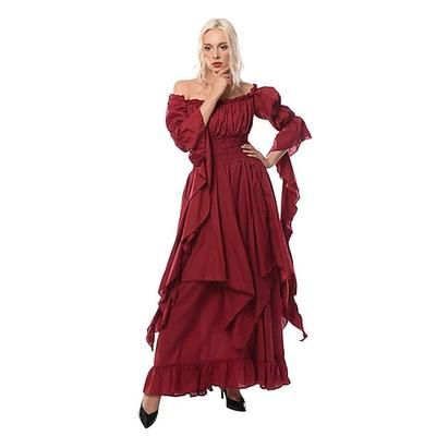 Vintage Gotico Medievale Vestito Costume Cosplay Abito ispirato alla Reggenza Manica del polsino svasato Vichingo Elfico Costume Per donna Celtico Costumi da pirata Fantasia Halloween Mascherata