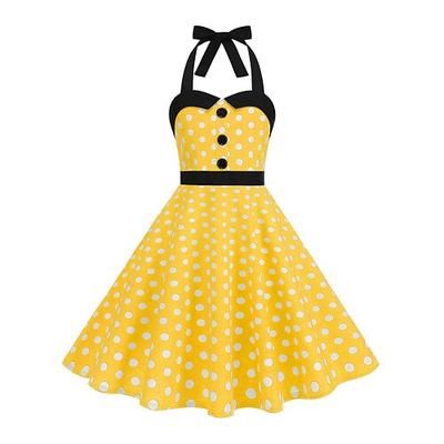 Anni 1950 Retrò Vintage Lunghezza Tè Vestito Abito Swing Vestito Svasato Senza maniche Pois Aderente Svasato Costume Ragazze Mascherata Tè Casual Quotidiano Bambini Vestito Primavera Estate