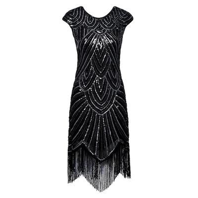 Anni Ruggenti Anni 1920 Lunghezza al ginocchio Vestito Abito Flapper Abito da Ballo Cortissima Il grande Gatsby Charleston Paillettes Patchwork Scollo Tondo Costume Per donna Balli di fine anno Festa