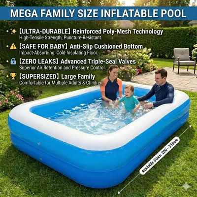 2/2.6M Large Children's Swimming Pool Summer Inflatable Toys Family Swimming Pool Large Child Baby Rectangular PVC Outdoor Toy