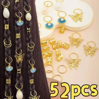 52pcs Shell Butterfly Dirty Dreads Hair Rings for Beach Sand Suitable for Beach And Sea Activities Hair Accessories