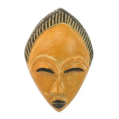 Orange Adesewa,'Orange and Black Hand Carved Sese Wood Adesewa Mask'