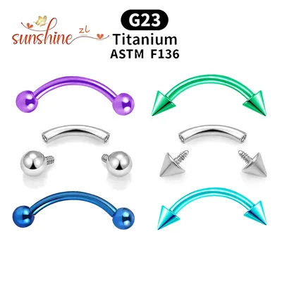 2PCS Internal Thread G23 Titanium Curved Barbell Eyebrow Tragus Helix Ear Belly Lip Ring Body Piercing Jewelry
