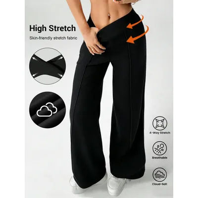 Pantalon droit taille haute pour femme, couleur unie, décontracté, pour le bureau, coupe slim, streetwear