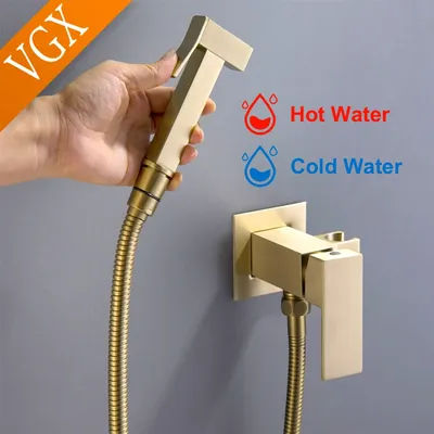 VGX Gold Brass Bidet Faucets Handheld Bidet Sprayer Set For Toilet Crane Women's Washer Bathroom Shattaf Sprayer Hygienic Shower