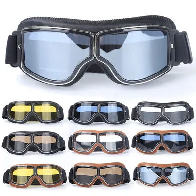 Bicycle Motorcycle Glasses Windproof Motorcycle Helmet Glasses Sunglasses Retro Universal Leather Retro Motorcycle Accessories