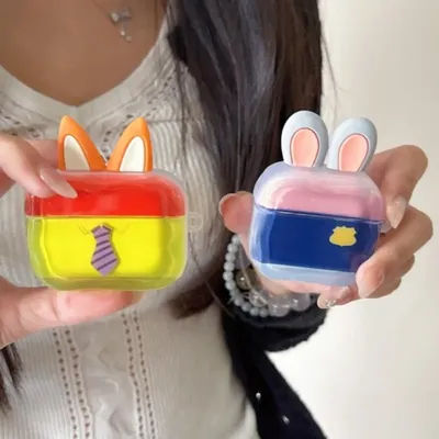Étui AirPods 3D Zootopia pour AirPods 3 4 Pro Pro 2 Pro 3, Nick Fox Judy Rabbit, coque transparente antichoc