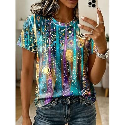 Per donna Maglietta Stampato Grafico Astratto Vintage Elegante Classico Manica Corta Girocollo Top Regolari Casuale Quotidiano Weekend Blu Viola Arancione Estate Primavera