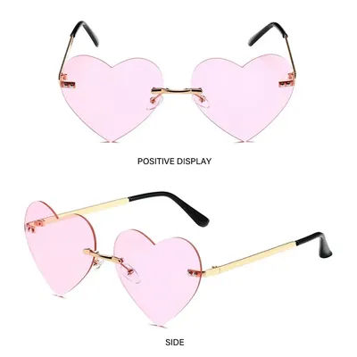 Costume Hippie tendance, Costume de Cosplay, lunettes de soleil en forme de cœur sans bords, lunettes de soleil en métal, lunettes de soleil Hippie roses en forme de cœur