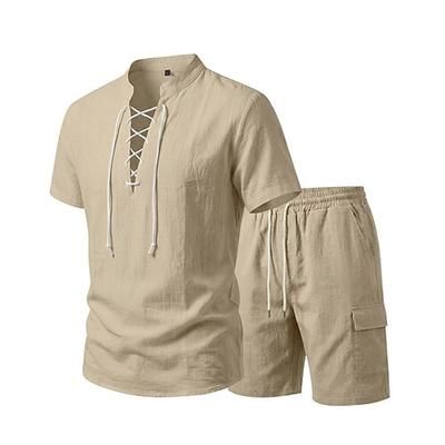 Set Medievale Rinascimento T-shirt Shorts Vichingo Tessuto misto 95% lino Costume Per uomo Halloween Carnevale LARP Fiera Rinascimentale Vacanza al Mare Adulti Top Shorts Estate