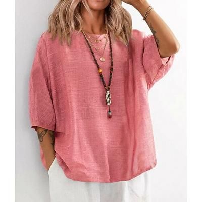 Per donna Maglietta Tinta unica Vintage Elegante Casual Mezza Manica Girocollo Top Regolari Quotidiano Uscire Abbigliamento da vacanza Blu Rosa Viola Verde Estate Primavera