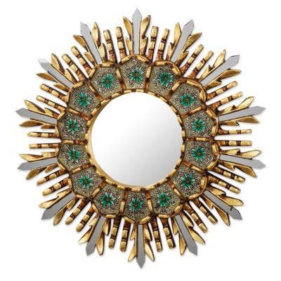 Cusco Meadow,'Floral Painted Glass and Wood Accent Mirror'