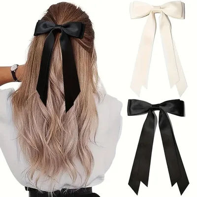 2 Pieces of Women's Ballet-Style Double-Layer Ribbon Hair Clips, Black and White Bow - Lili's Vintage Hair Accessories, Suitable for Weddings, Parties, Formal Events, and Party Hairstyles | Elegant