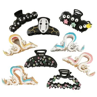 Hot Cartoon Spirited Away Style Anime Hair Claw Soot Sprites Haku Enamel Metal Hair Clips for Women Girls Cute Hair Accessories