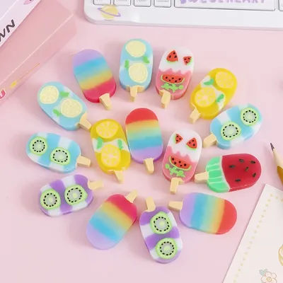 4 pcs/ Set 1-2 Set Lytwtw's Cartoon Cute Kawaii Ice Cream Rubber Mini Eraser Novelty Stationery Office School Supplies