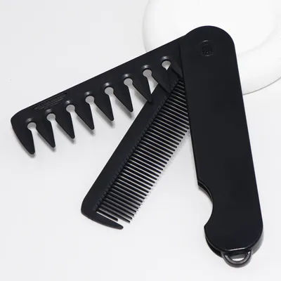 1PC Black 2-in-1 Folding Comb – Dual Tooth for Dry & Wet Bangs, Portable Design for Real Hair Wigs