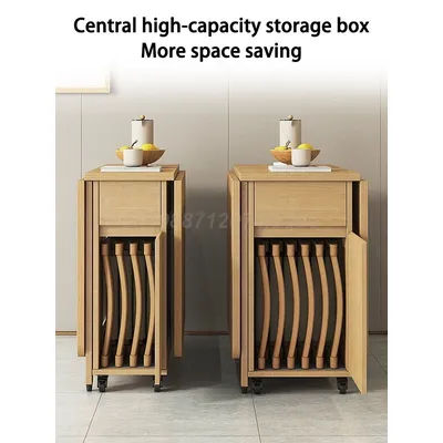 To Save Space Movable 1.3m Wood Table With 0/2/4 Chair Combination Set Foldable Dining Table For Small Household Folding Table