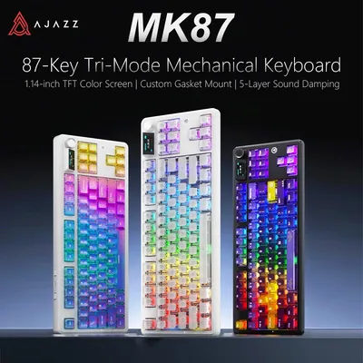 AJAZZ MK87PRO Triple-Mode Wired/Bluetooth/2.4G Gaming Mechanical Keyboard with Screen, Dual 8K Report Rate