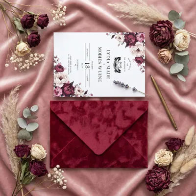 High - end Luxury Personalized Wedding Invites with Burgundy Velvet Envelope Wax Seal - Custom Name & Date for Save The Date