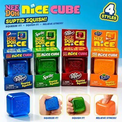 Retro Soda Ice Cube Squeeze Toy Mini Cola Sprite Fanta Sensory Squishy Stress Relief Desk Decor Gift for Kids Adults