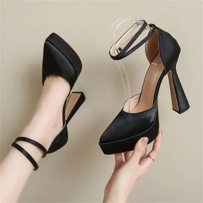 Talons hauts femmes été nouvelle mode Satin visage sandales à talons hauts plate-forme nœud bout pointu robe à talons épais Banquet chaussures pour femmes