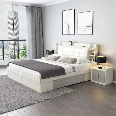 Light Luxury Simple Bed with Nightstands for Storage Wholesale Price Custom Soft Modern Luxury Bed Frame with Drawers for Sale