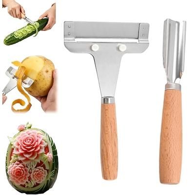2 pelapatate regolabili in spessore, pelapatate a Y in acciaio inox con manico in legno, affettatrice e pelapatate multifunzionale per frutta e verdura, patate, zucca, utensili da cucina