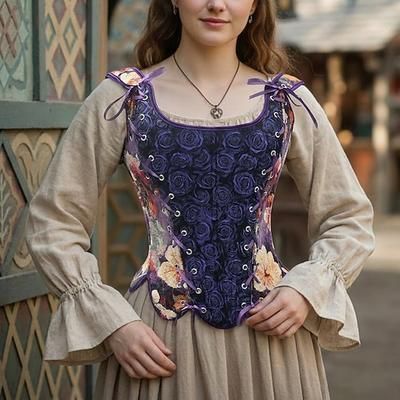 Medievale Rinascimento Corsetto Corsetto Overbust Corpetto Fata Allacciato Floreale Costume Per uomo Fantasia Halloween Carnevale Casual Quotidiano Fiera Rinascimentale LARP Adulti Corsetto Primavera