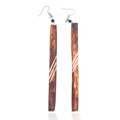 Stripes in Caramel,'Striped Long Dangle Earrings in a Dark Caramel Brown Hue'