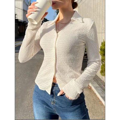 Chemise élégante pour femme, haut tendance décontracté à boutons, manches longues, pour les occasions professionnelles et décontractées