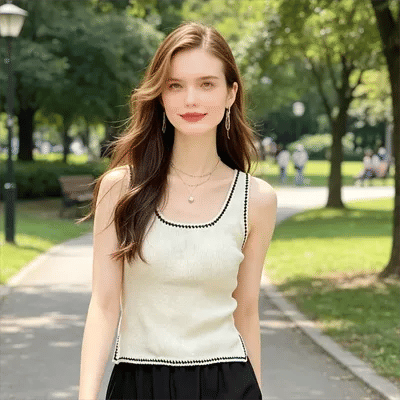 Gilet tissé noir et blanc à fentes, nouvelle collection printemps-été, haut polyvalent sans manches pour femme