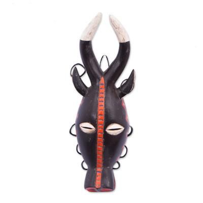 'Folk Art-Inspired Hand-Carved African Wood Mask from Ghana'