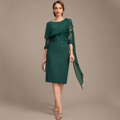 Robes de soirée vertes pour la mère de la mariée, manches 3/4, robes de fête de mariage pour femmes, nouvelle collection d'été en mousseline de soie, robe de plage SEM0085