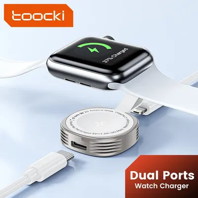 Chargeur sans fil magnétique Toocki pour Apple Watch 8 7 6 5 4 3 2 SE, chargeur rapide magnétique portable en alliage de zinc pour Apple Watch