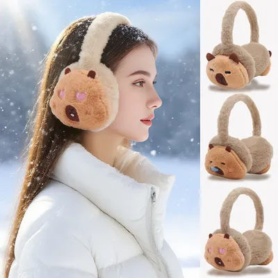 Cache-oreilles de guérison Capybara | Cache-oreilles chauds en peluche, joli design à trois expressions, chauds et ravissants en hiver