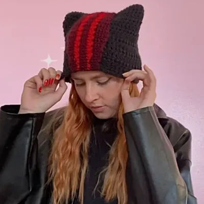 Chapeau en laine oreilles de chat de dessin animé tricoté à la main pour hommes et femmes, chapeau assressenti, jeu de rôle de fête, photo