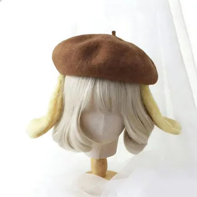 Béret Kawaii jaune à longues oreilles pour femmes et filles, chapeau de peintre en peluche mignon, casquette de dessin animé douce, accessoire de tenue quotidienne JK Lolita