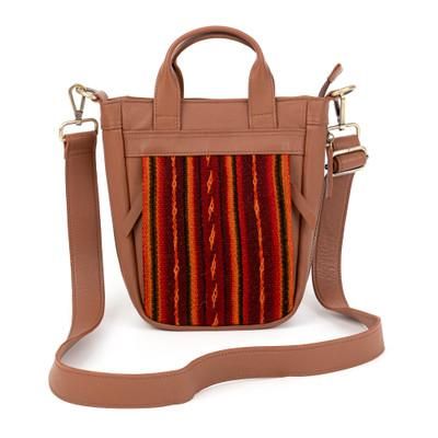 'Textile-Accented Adjustable Espresso Brown Leather Sling Bag'