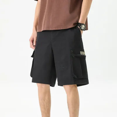Shorts cargo pour hommes, coupe ample décontractée, couleur unie, vert armée, poches tendance, shorts de travail, grande taille, nouvelle arrivée BL2503
