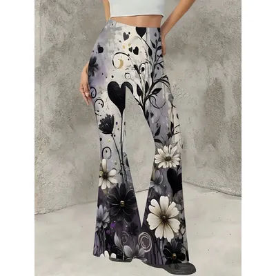 Pantalon évasé imprimé pour femme, taille haute, style Y2K, pantalon cloche, streetwear