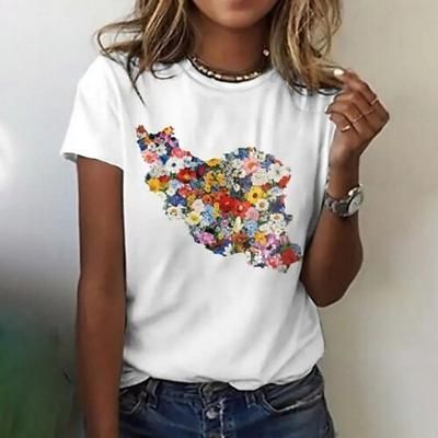 Per donna Maglietta Stampato Floreale Grafico Vintage Elegante Classico Manica Corta Girocollo Scollo a V Top Regolari Quotidiano Bianco Verde Grigio chiaro Estate Primavera Autunno Inverno