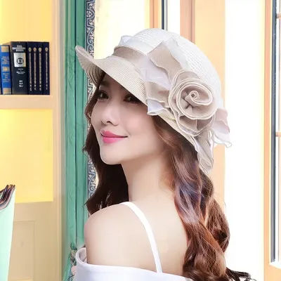 Chapeau de soleil chapeau de paille été femme chapeaux femmes chapeaux mode large bord plage casquette de soleil filles fleur raphia voyage casquettes de soleil B-7648